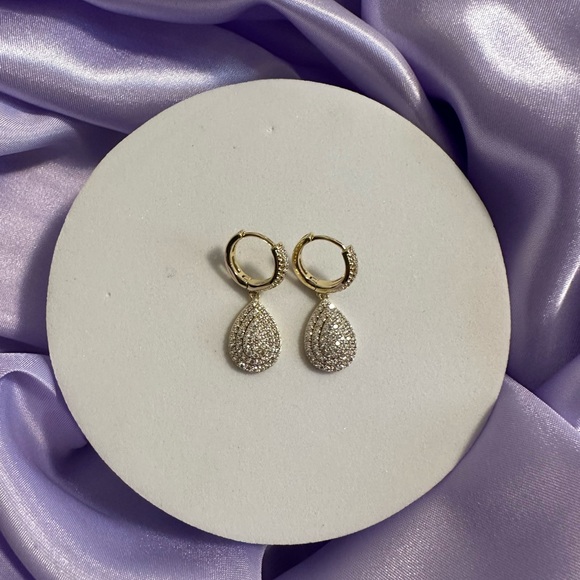 Fancy Drop Earring with CZ - Gold Plated - Picture 2 of 4